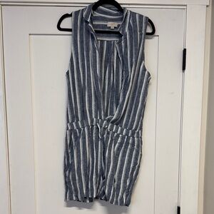 LOFT Blue and White Linen Romper